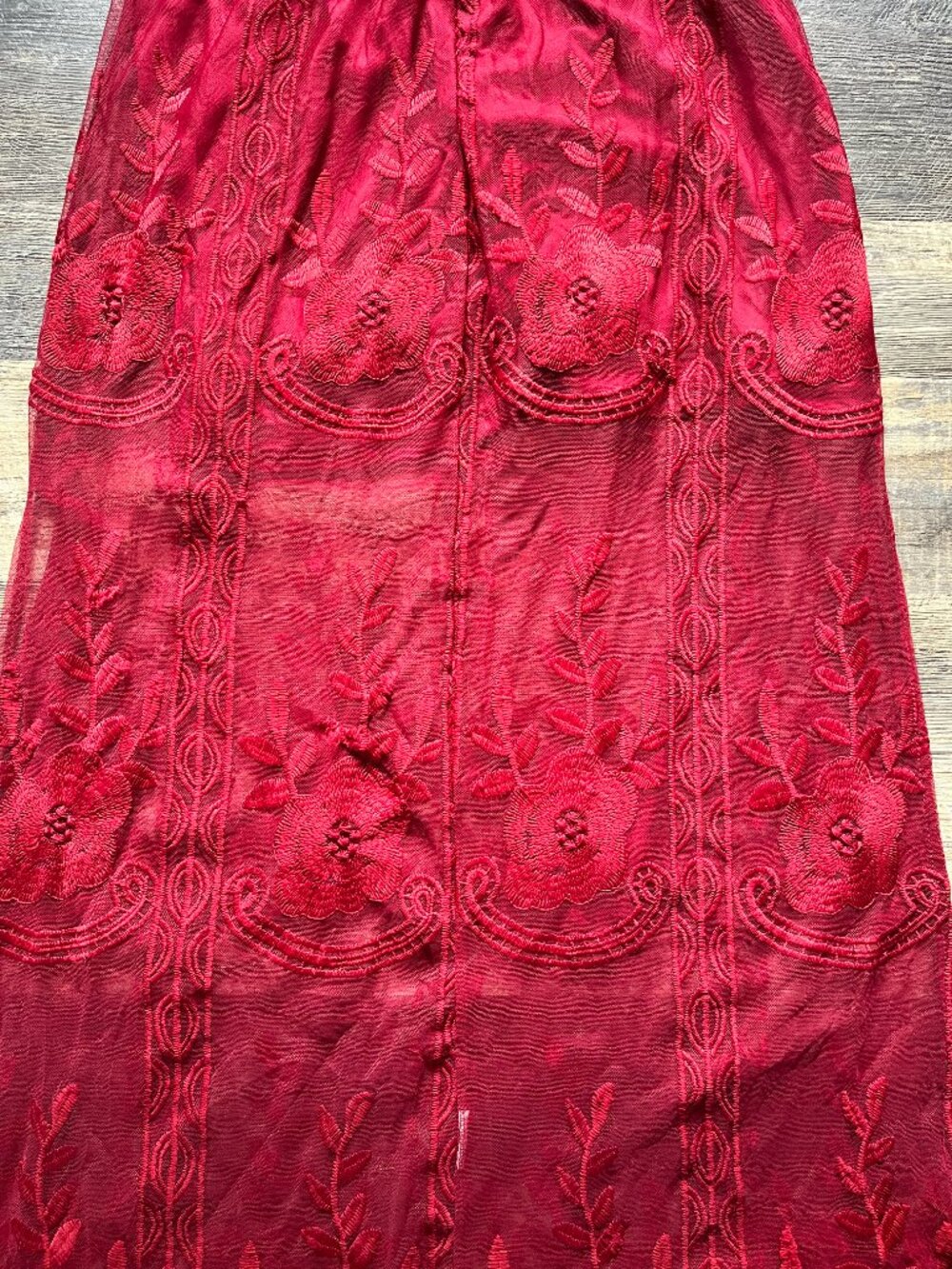 Eleter Red Embroidered Lace Overlay Maxi Dress L - Picture 7 of 9